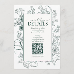 QR Code Emerald Green Floral Wedding Details Informatiekaartje