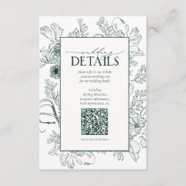 QR Code Emerald Green Floral Wedding Details Informatiekaartje