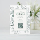 QR Code Emerald Green Floral Wedding Details Informatiekaartje (Staand voorkant)