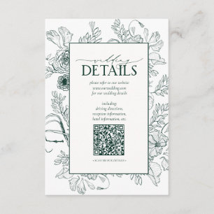QR Code Emerald Green Floral Wedding Details Informatiekaartje