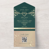 QR Code Emerald Green Gold Wedding All In One Uitnodiging (Binnen)