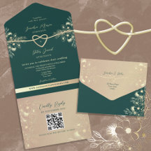 QR Code Emerald Green Gold Wedding