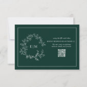 QR Code Emerald Green Leafy Crest Monogram Weddens RSVP Kaartje (Achterkant)