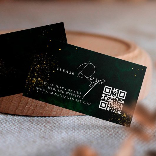 Qr Code Emerald Green Magic Gold Wedding RVSP Informatiekaartje