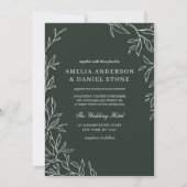 QR Code Emerald Green Minimal Leaf Wedding Kaart (Voorkant)
