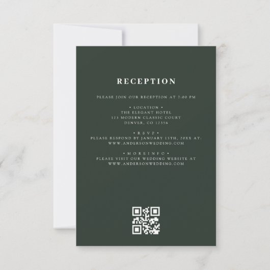 QR Code Emerald Green Minimal Leaf Wedding Kaart (Achterkant)