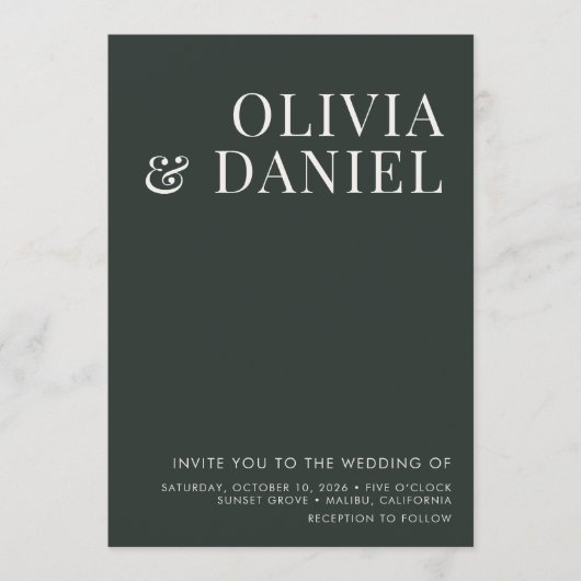 QR Code Emerald Green Minimalist Photo Wedding Kaart (Voorkant)