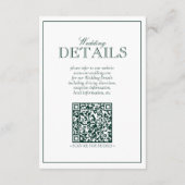 QR Code Emerald Green Monogram Weddenschap Details Informatiekaartje (Achterkant)