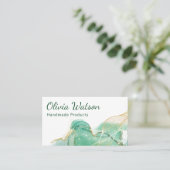 Qr-code Emerald Groen en Goud Moderne Waterverf Visitekaartje (Staand voorkant)