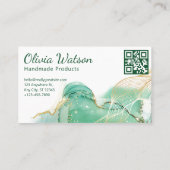 Qr-code Emerald Groen en Goud Moderne Waterverf Visitekaartje (Achterkant)