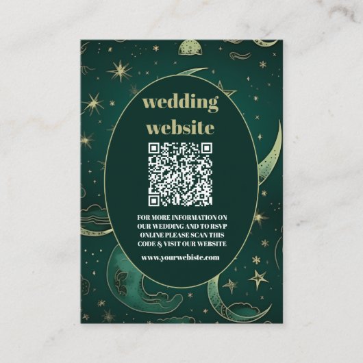qr code Emerald Groen Goud Hemelse Bruiloft Informatiekaartje (Voorkant)