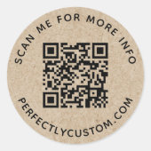 QR-code en aangepast document reustic Kraft-papier Ronde Sticker (Voorkant)