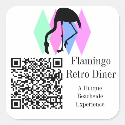 QR-code en aangepast logo scanbare retro flamingo Vierkante Sticker (Voorkant)