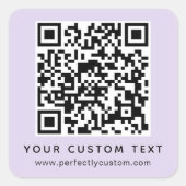 QR-code en aangepast tekstlicht paars Vierkante Sticker (Voorkant)