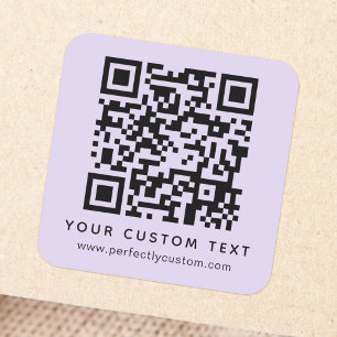 QR-code en aangepast tekstlicht paars Vierkante Sticker