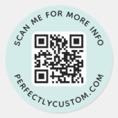 QR-code en aangepast tekstlichtaqua blauw Ronde Sticker (Voorkant)