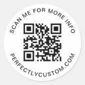 QR-code en aangepast tekstwit Ronde Sticker (Voorkant)