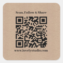 QR-code en aangepaste jouw tekst | kraftpapier Vierkante Sticker