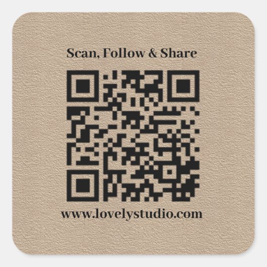 QR-code en aangepaste jouw tekst | kraftpapier Vierkante Sticker (Voorkant)