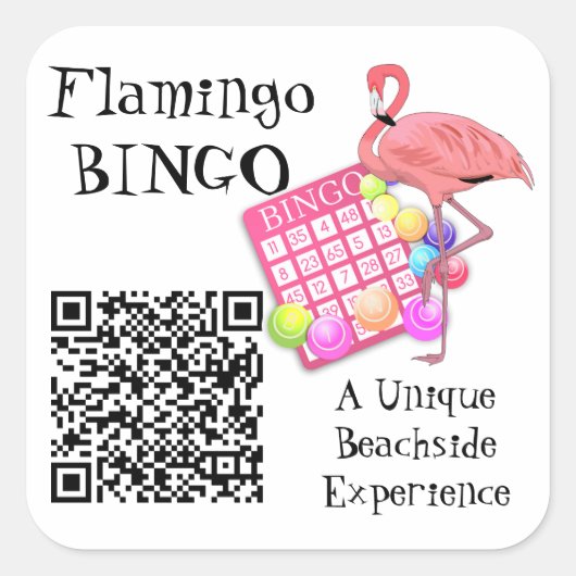 QR-code en aangepaste logo scanbare flamingo bingo Vierkante Sticker (Voorkant)