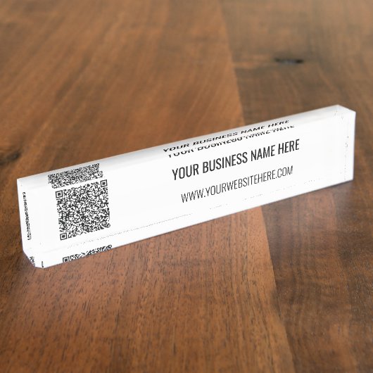 QR-code en aangepaste professionele tekst op maat Naambordje (Zijkant)