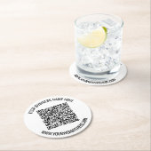 QR-code en aangepaste professionele tekst op maat Ronde Kartonnen Onderzetter (Insitu)