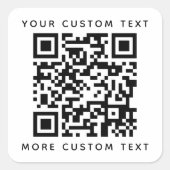 QR-code en aangepaste tekst boven en onder Vierkante Sticker (Voorkant)