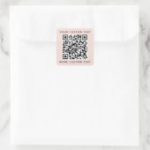 QR-code en aangepaste tekst boven en onder wazige Vierkante Sticker (Tas)
