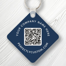 QR-code en aangepaste tekst dubbelzijdig donkerbla Sleutelhanger