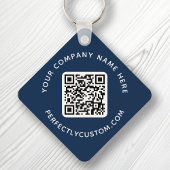 QR-code en aangepaste tekst dubbelzijdig donkerbla Sleutelhanger