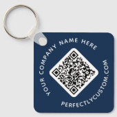 QR-code en aangepaste tekst dubbelzijdig donkerbla Sleutelhanger (Voorkant)