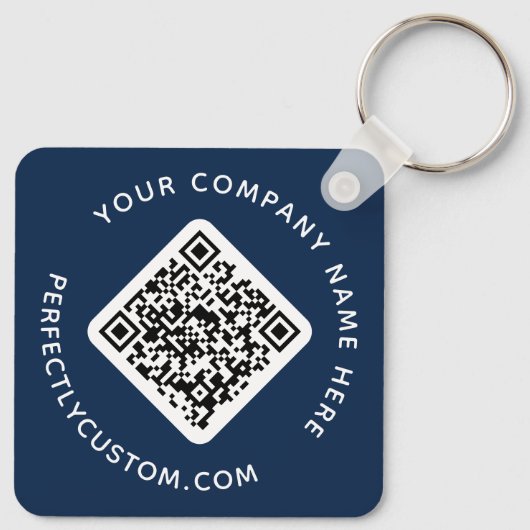 QR-code en aangepaste tekst dubbelzijdig donkerbla Sleutelhanger (Achterkant)