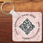 QR-code en aangepaste tekst dubbelzijdig roze marm Sleutelhanger (Voorkant)