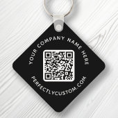 QR-code en aangepaste tekst dubbelzijdig zwart Sleutelhanger