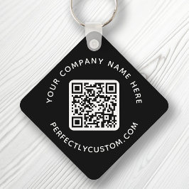 QR-code en aangepaste tekst dubbelzijdig zwart Sleutelhanger