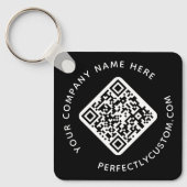 QR-code en aangepaste tekst dubbelzijdig zwart Sleutelhanger (Voorkant)