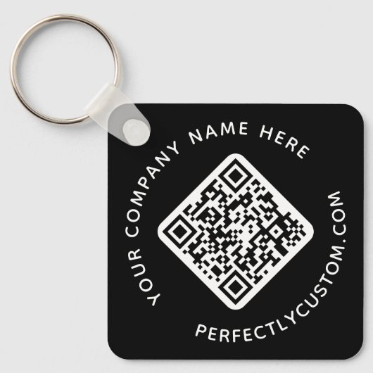 QR-code en aangepaste tekst dubbelzijdig zwart Sleutelhanger (Voorkant)