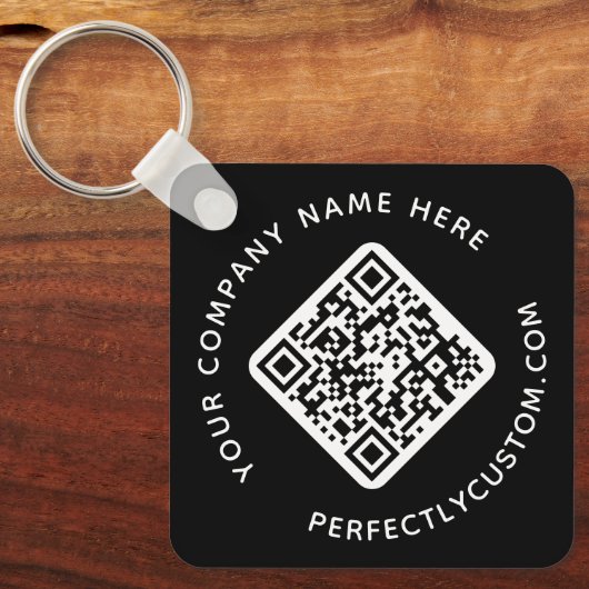 QR-code en aangepaste tekst dubbelzijdig zwart Sleutelhanger (Voorkant)