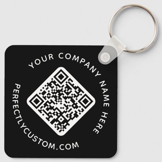 QR-code en aangepaste tekst dubbelzijdig zwart Sleutelhanger (Achterkant)