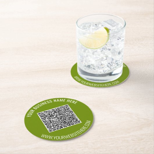 QR Code en Aangepaste Tekst Gepersonaliseerd Papie Ronde Kartonnen Onderzetter (Insitu)