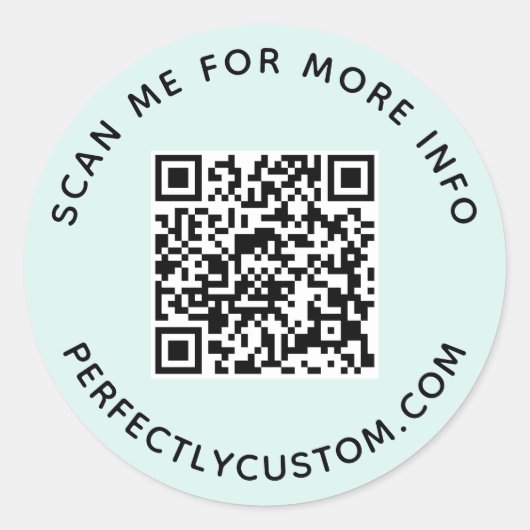 QR-code en aangepaste tekst lichtblauw Ronde Sticker (Voorkant)
