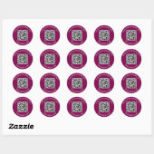 QR-code en aangepaste tekst rond wit & wijn kleur Ronde Sticker (Vel)