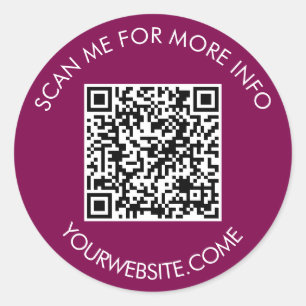 QR-code en aangepaste tekst rond wit & wijn kleur Ronde Sticker