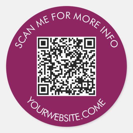 QR-code en aangepaste tekst rond wit & wijn kleur Ronde Sticker (Voorkant)
