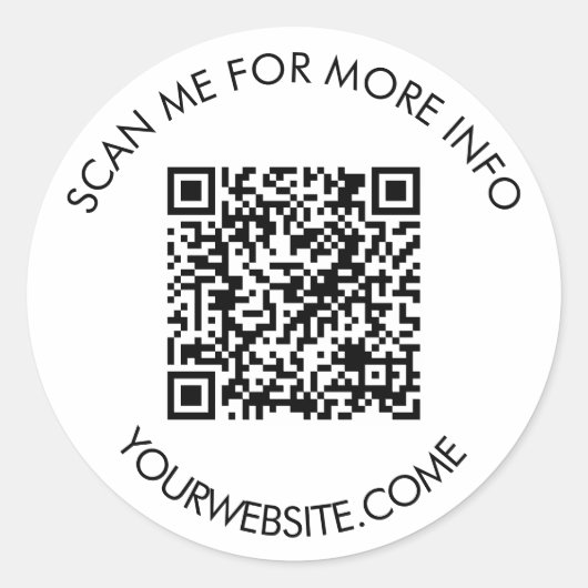 QR-code en aangepaste tekst rond wit & zwart Ronde Sticker (Voorkant)