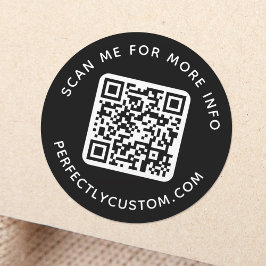 QR-code en aangepaste tekst rond zwart Ronde Sticker