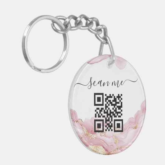 QR-code en aangepaste tekst Sleutelhanger (Voorkant Links)