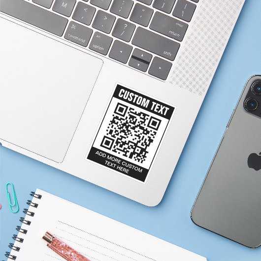 QR-code en aangepaste tekst-Sticker Sticker (Laptop met iPhone)