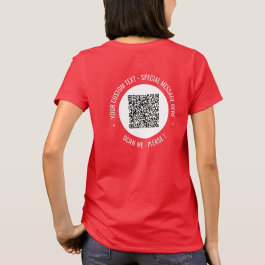QR Code en aangepaste tekst T-shirt gepersonalisee (Achterkant)