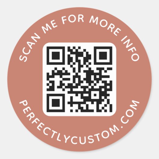 QR-code en aangepaste tekst: terracotta brown Ronde Sticker (Voorkant)